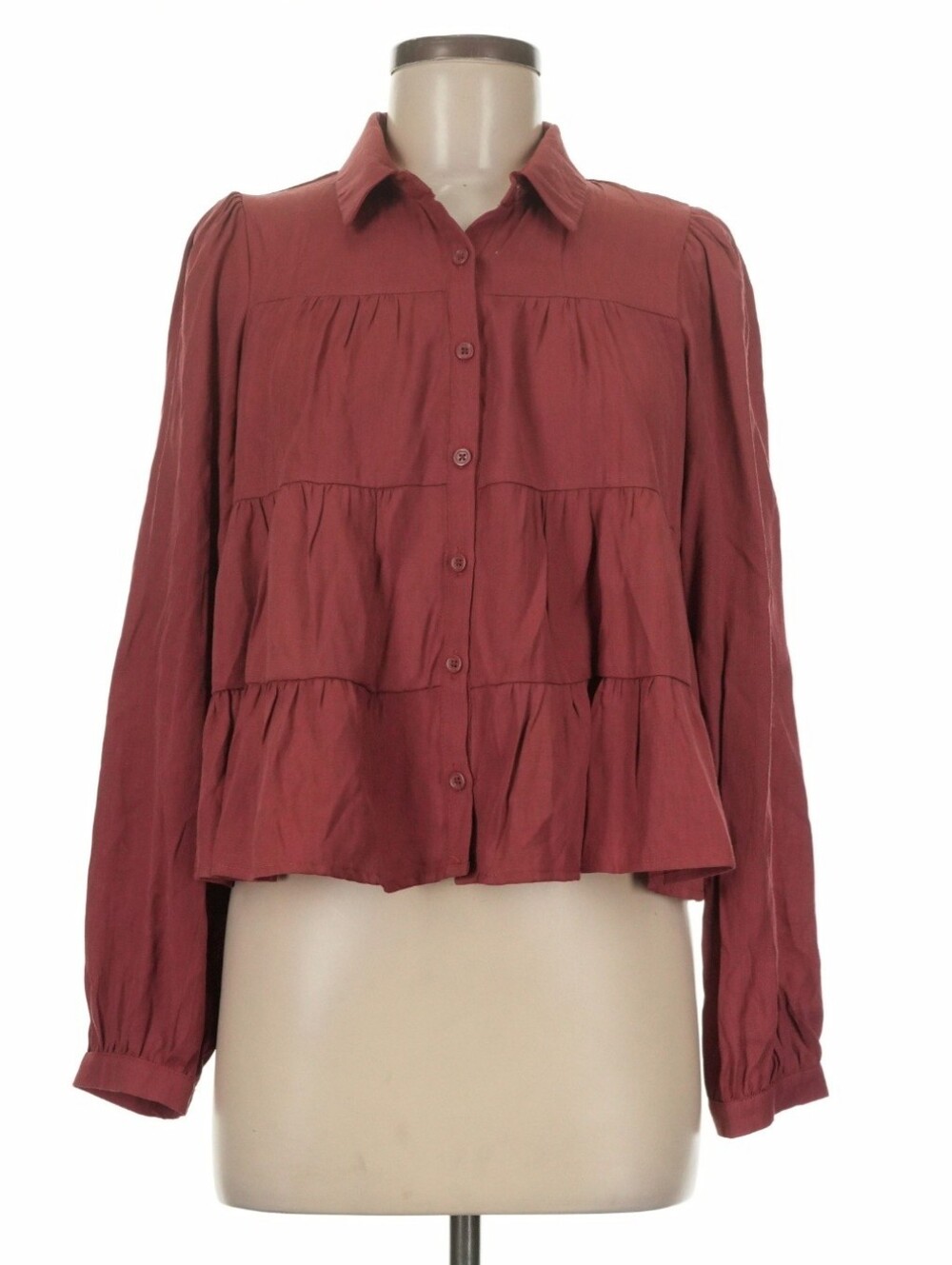 Miami M Womens Rust Tiered Button-Front Blouse